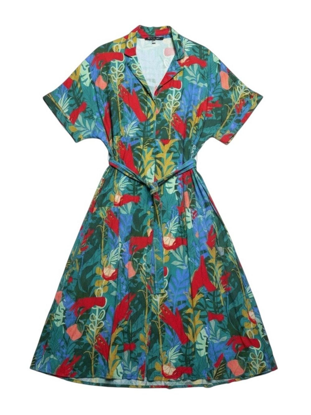 Hutch Rigby Tropical Floral Tie Waist Button Front Maxi Shirt Dress Size 4X